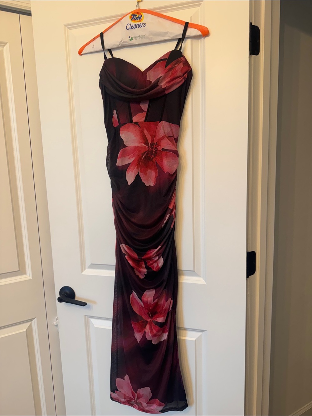 Inspired Hearts Floral Strapless Maxi Dress in Deep Burgundy and Pink